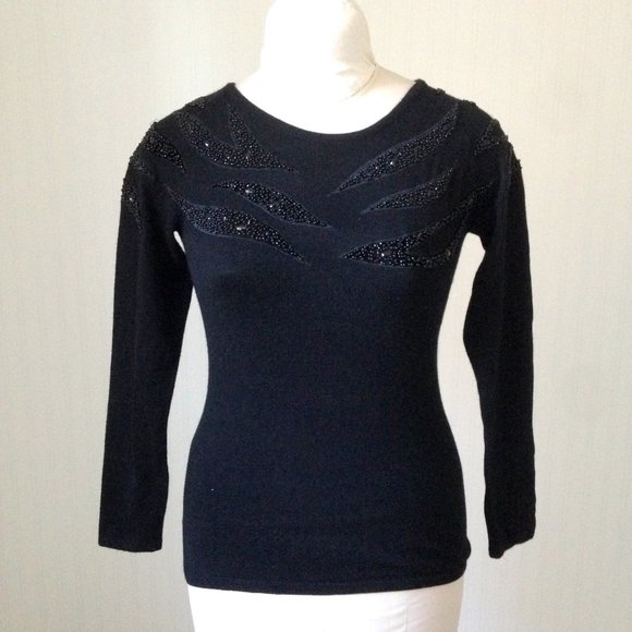 Vintage Sweaters - Beaded Silk & Wool Blend Pullover Sweater